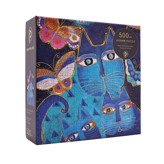 Paperblanks 500 Piece Puzzle - Blue Cats & Butterflies
