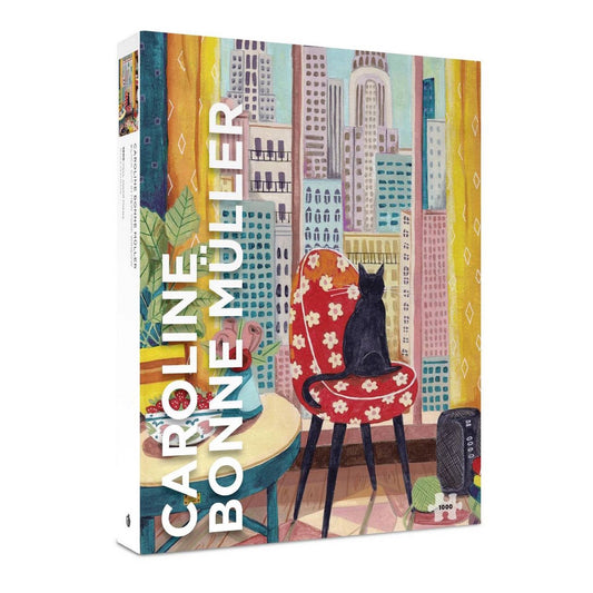 Pomegranate 1000 Piece Puzzle - Caroline Bonne Müller: Black Cat in New York Window