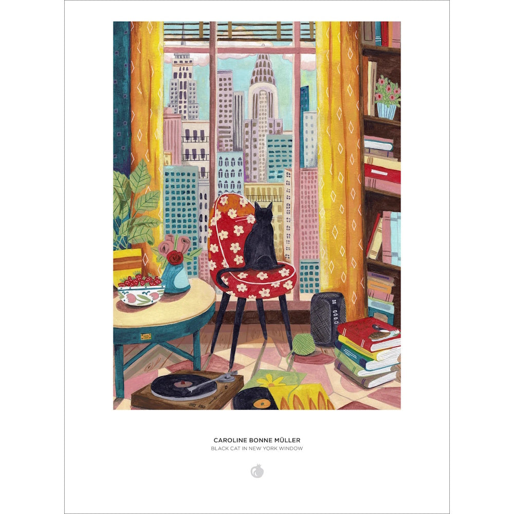 Pomegranate 1000 Piece Puzzle - Caroline Bonne Müller: Black Cat in New York Window