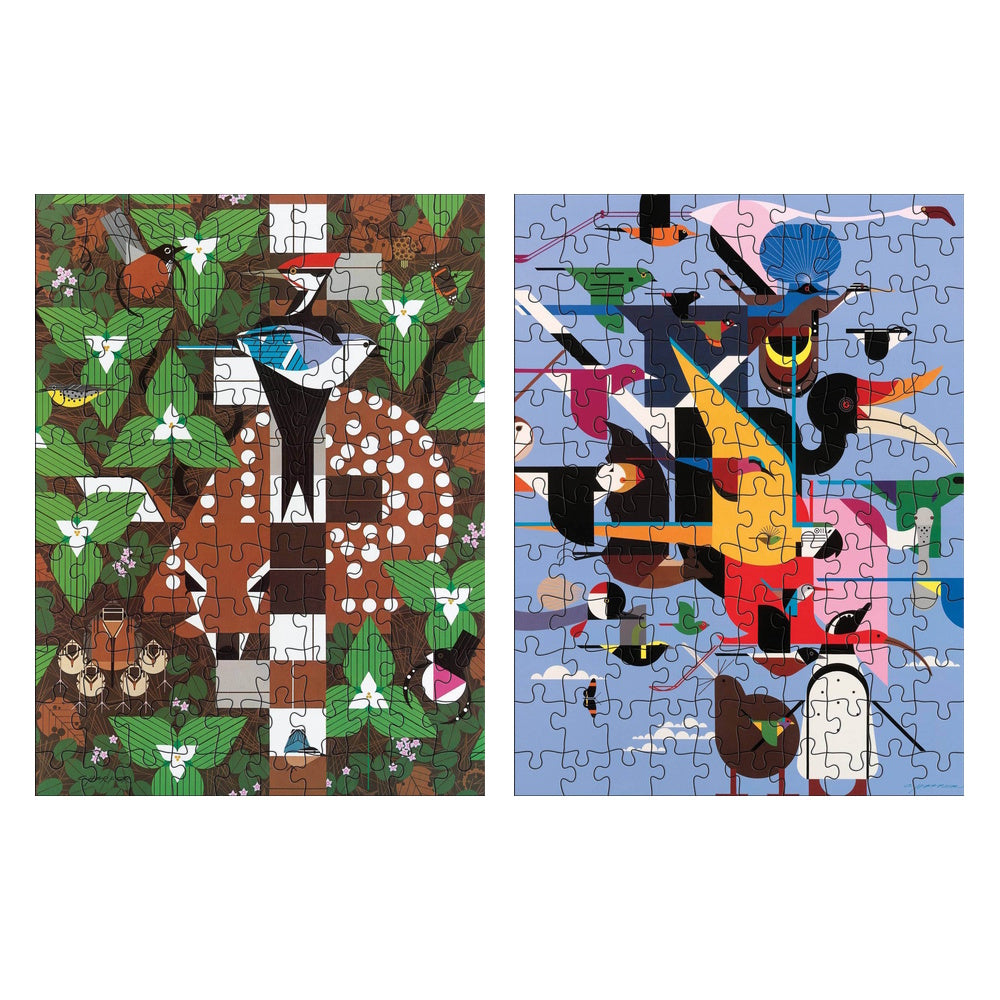Pomegranate Charley Harper 120 Piece Double-Sided Puzzles Set