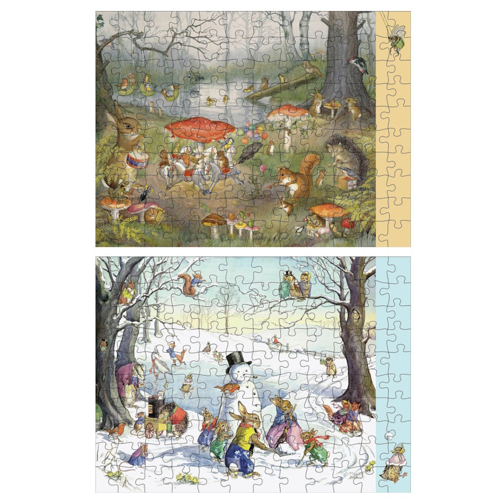 Pomegranate Molly Brett Woodland Adventures 120 Piece Double-Sided Puzzles Set