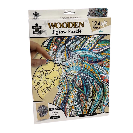Puzzle Master 124 Piece Wooden Puzzle with Display Stand - Lion