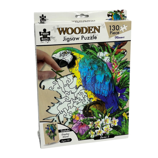 Puzzle Master 130 Piece Wooden Puzzle with Display Stand - Macaws