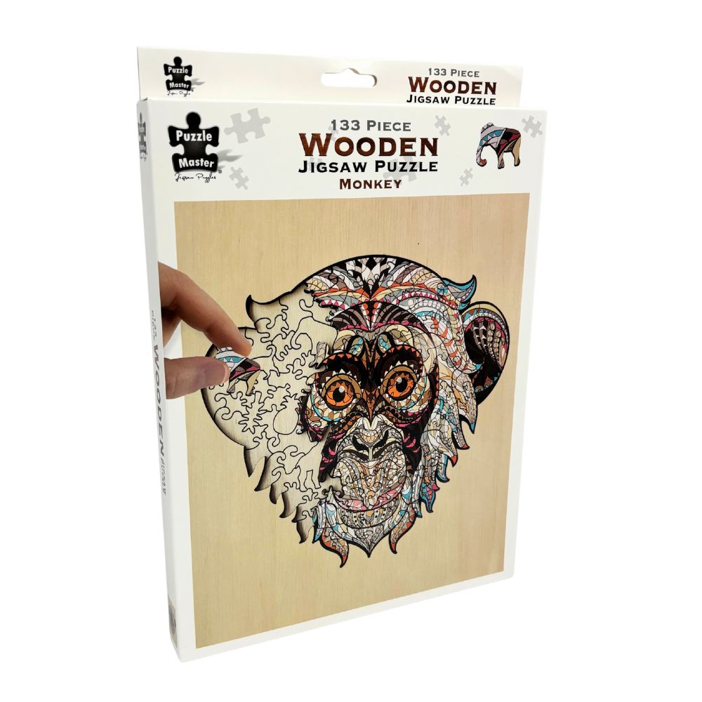 Puzzle Master 133 Piece Wooden Puzzle with Display Stand - Monkey