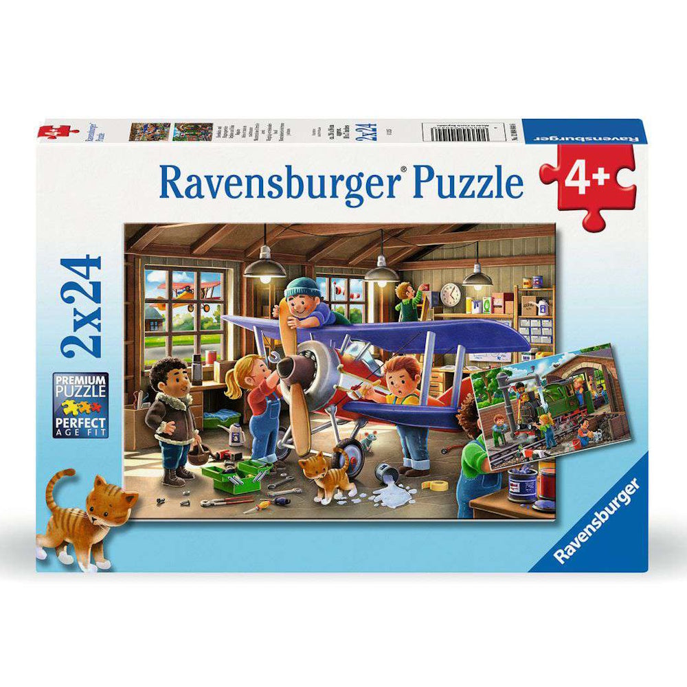 Ravensburger 2 x 24 Piece Puzzles - Airplane & Train Repairs