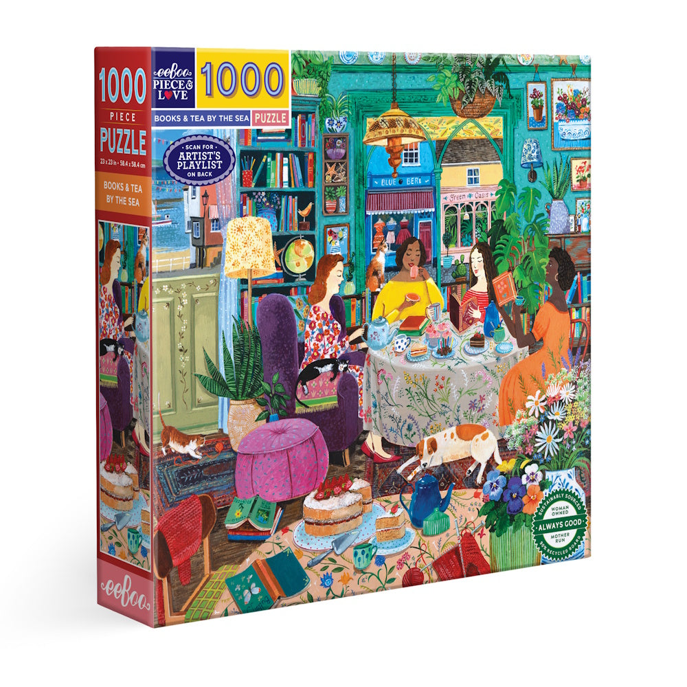 eeBoo 1000 Piece Puzzle - Books & Tea by the Sea