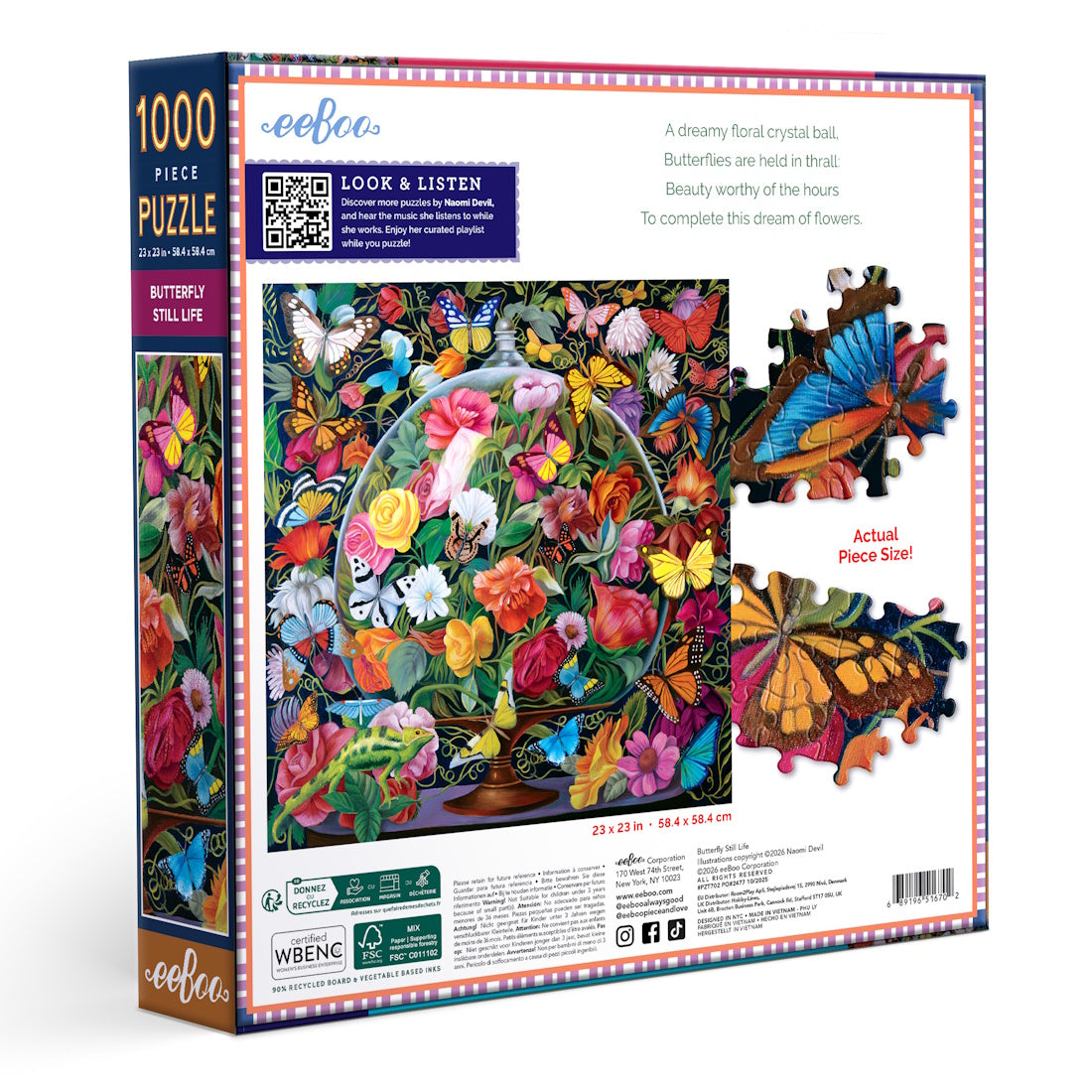 eeBoo 1000 Piece Puzzle - Butterfly Still Life