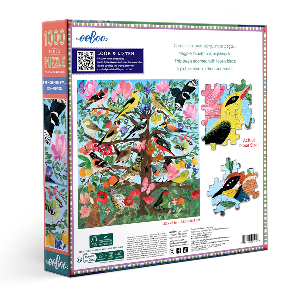 eeBoo 1000 Piece Puzzle - French Medieval Songbirds