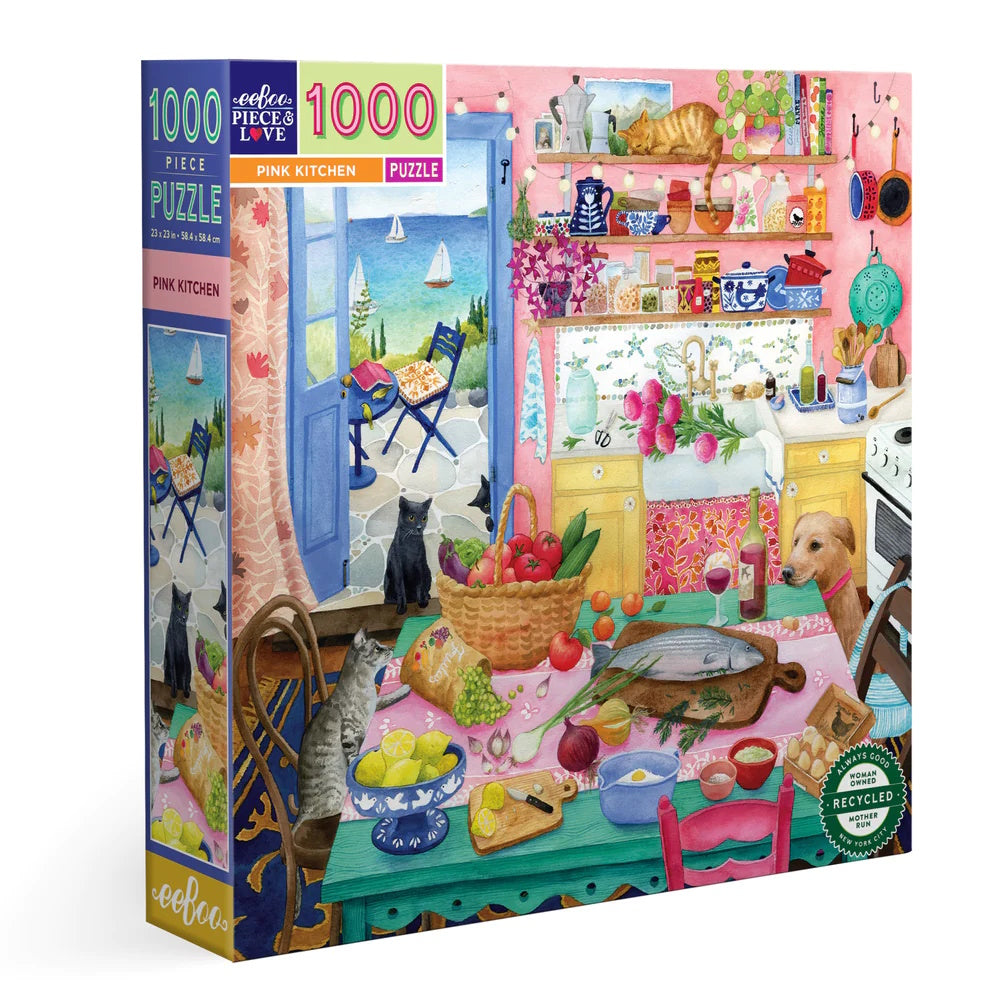 eeBoo 1000 Piece Puzzle - Pink Kitchen