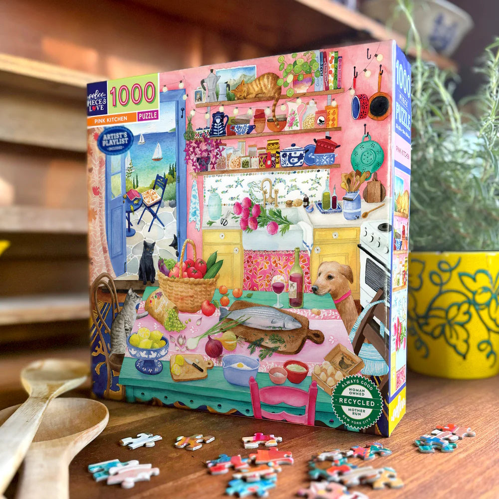 eeBoo 1000 Piece Puzzle - Pink Kitchen