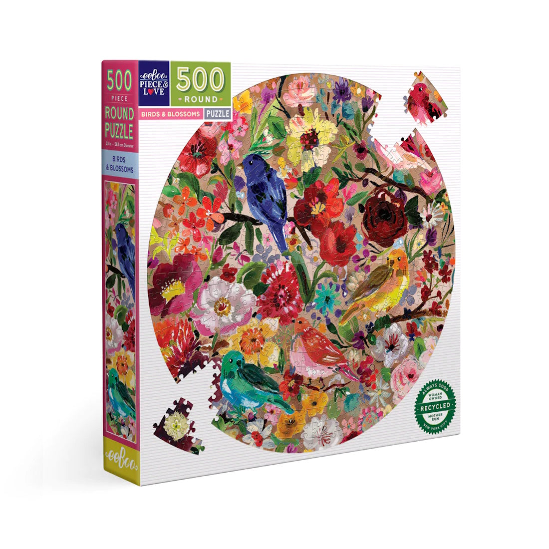 eeBoo Birds & Blossoms 500 Piece Round Puzzle