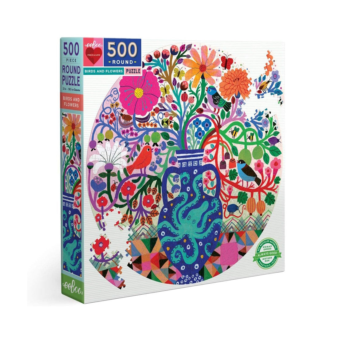 eeBoo Birds & Flowers 500 Piece Round Puzzle