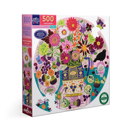 eeBoo 500 Piece Round Puzzle - Fruits & Flowers Still Life