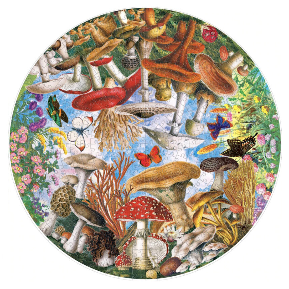 eeBoo 500 Piece Round Puzzle - Mushrooms & Butterflies