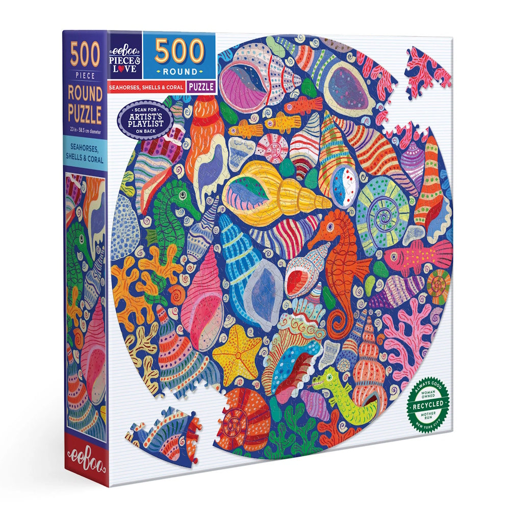 eeBoo 500 Piece Round Puzzle - Seahorses, Shells & Coral