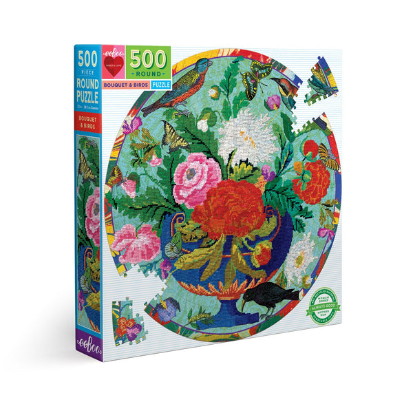 eeBoo Bouquet & Birds 500 Piece Round Puzzle