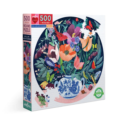 eeBoo Still Life with Flowers 500 Piece Round Puzzle