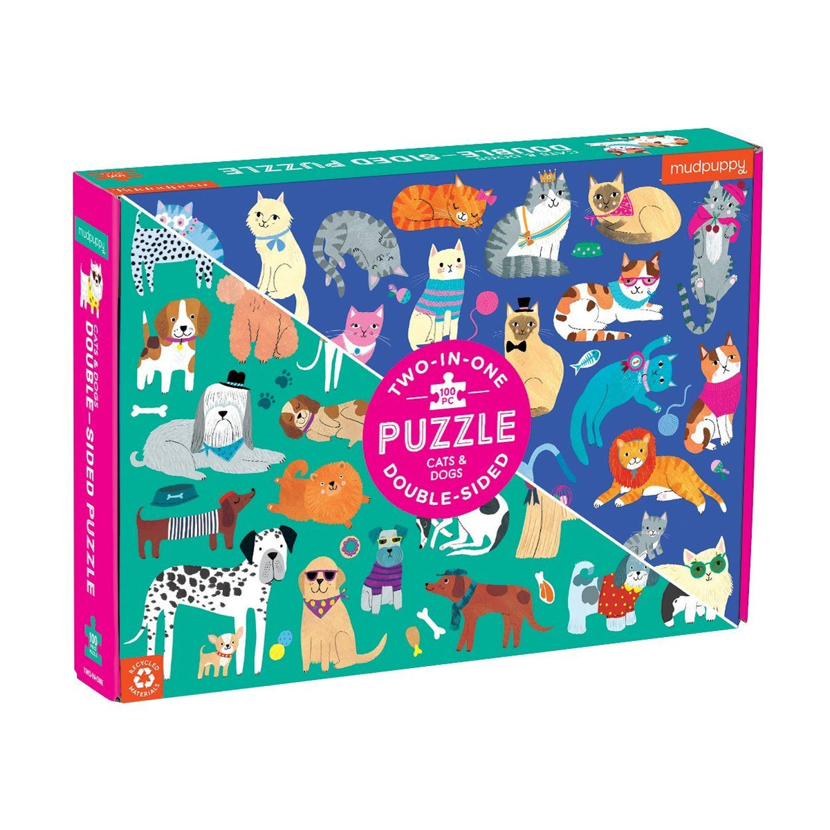 Mudpuppy 100 Piece Double-Sided Puzzle - Cats & Dogs (Dirty Box)