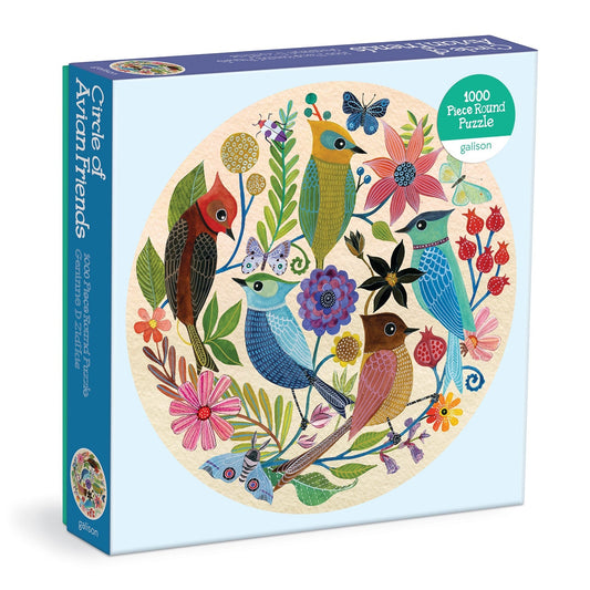 Galison 1000 Piece Round Puzzle - Circle of Avian Friends