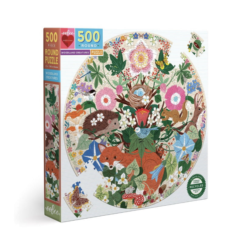 eeBoo Woodland Creatures 500 Piece Round Puzzle