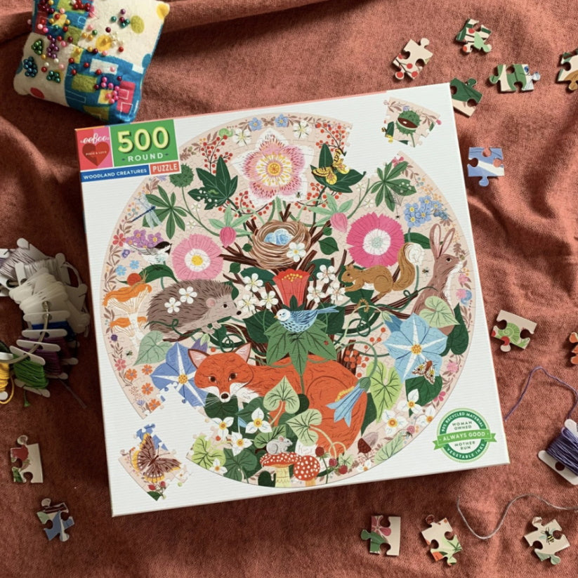 eeBoo Woodland Creatures 500 Piece Round Puzzle